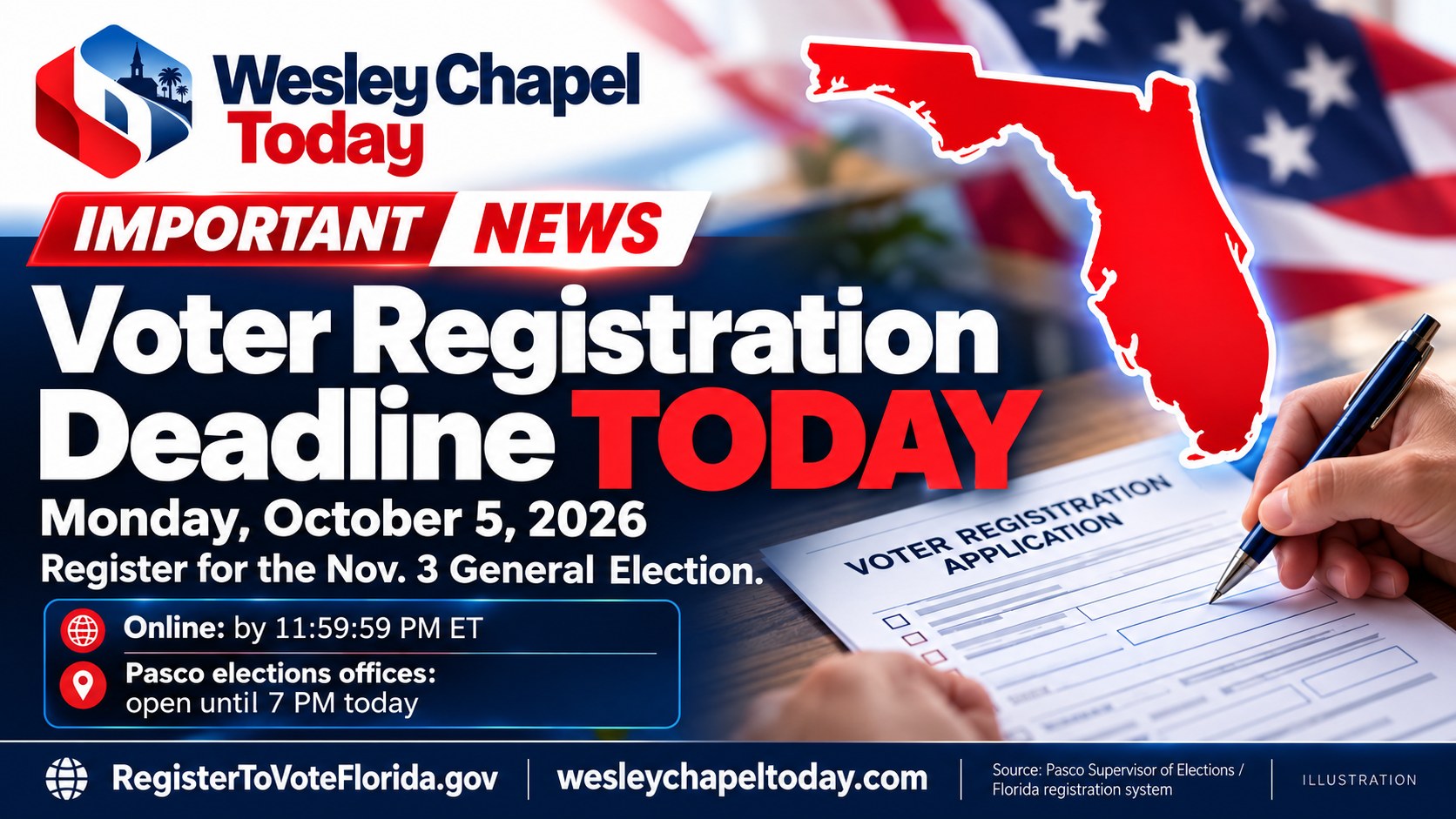 Deadline Today: Wesley Chapel Residents Must Register by October 5 to Vote in November