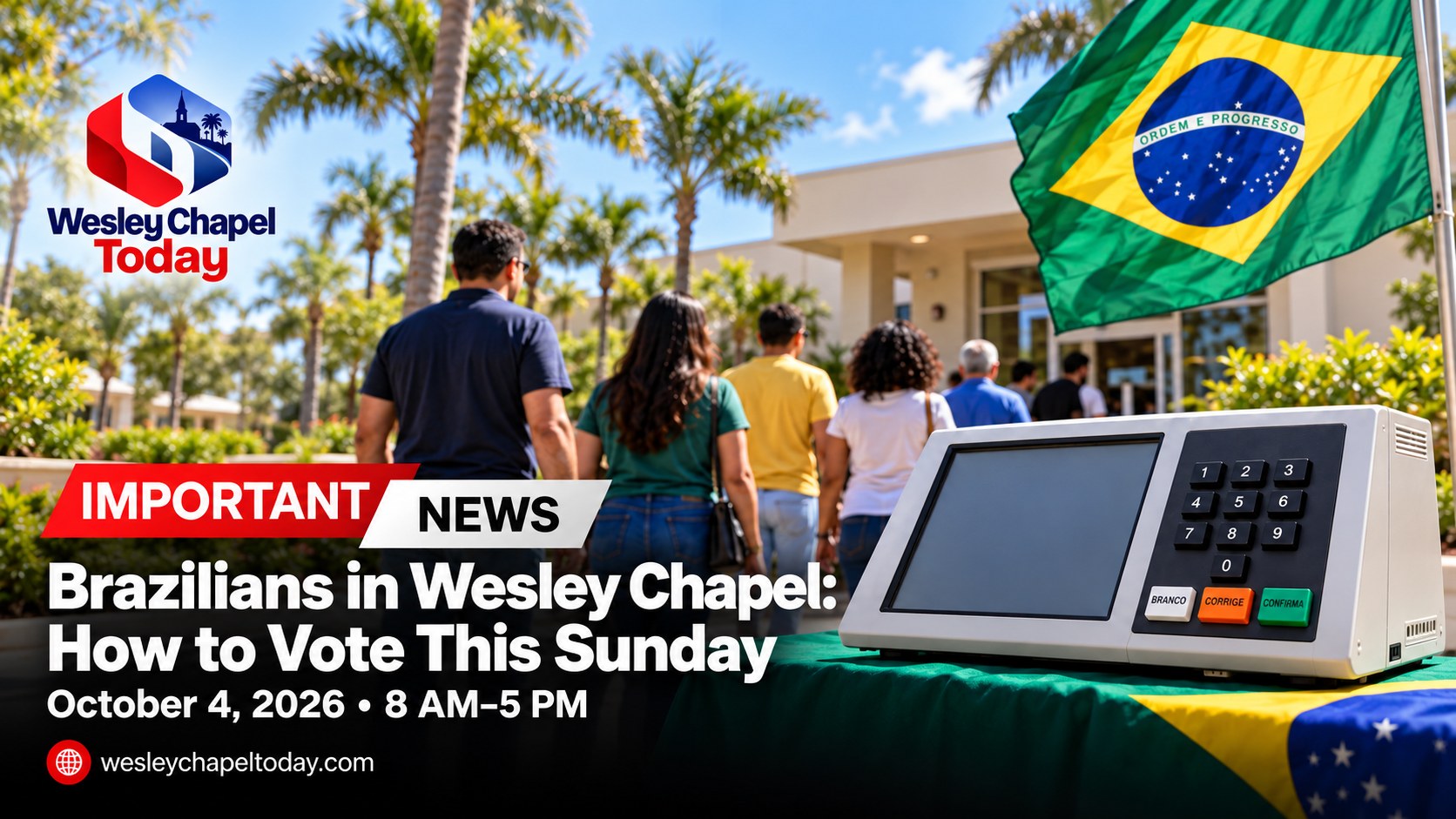 Brasileiros em Wesley Chapel: como votar neste domingo, 4 de outubro de 2026