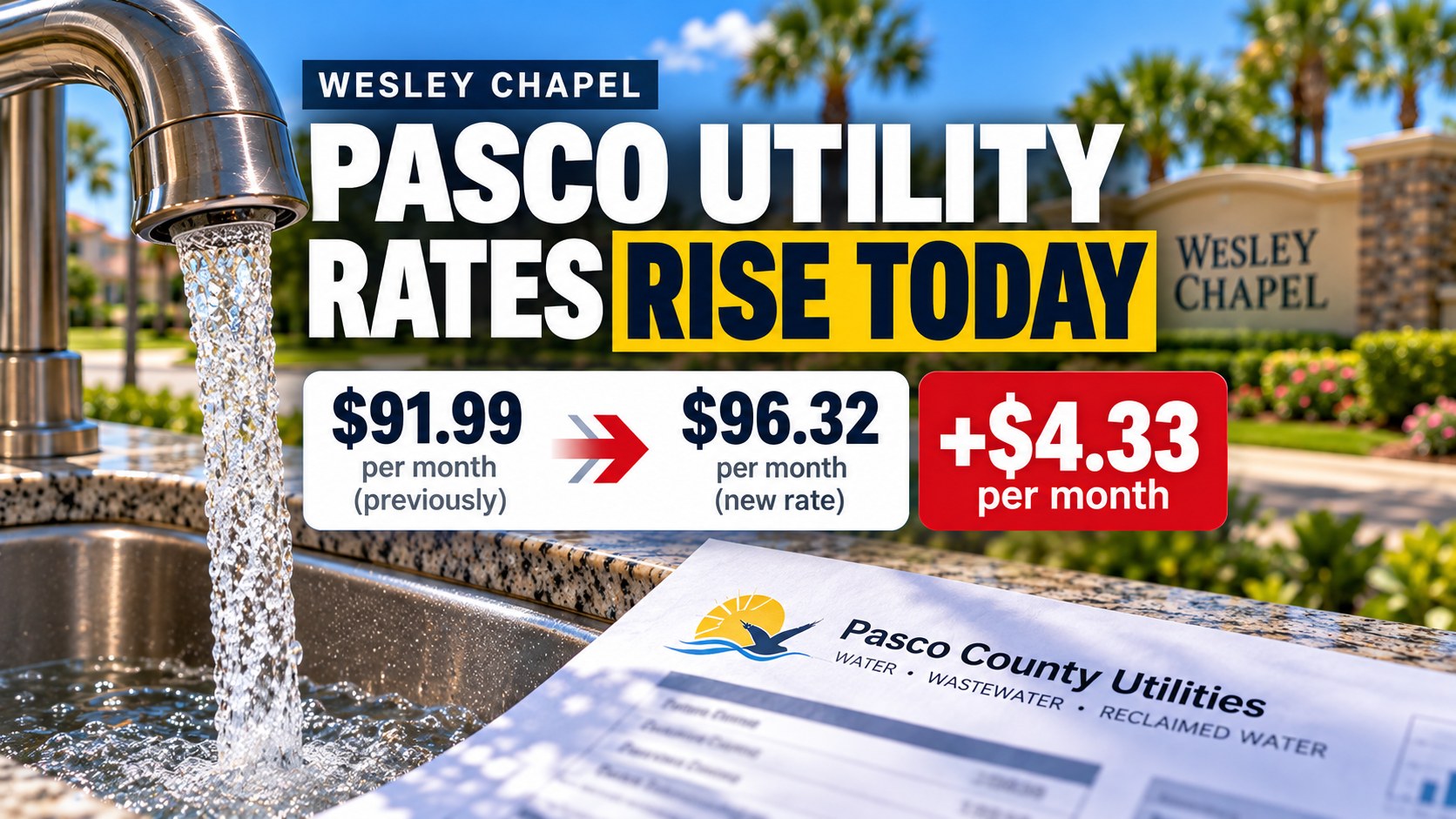 Pasco Utility Rates Rise Today — What Wesley Chapel Residents Will Pay