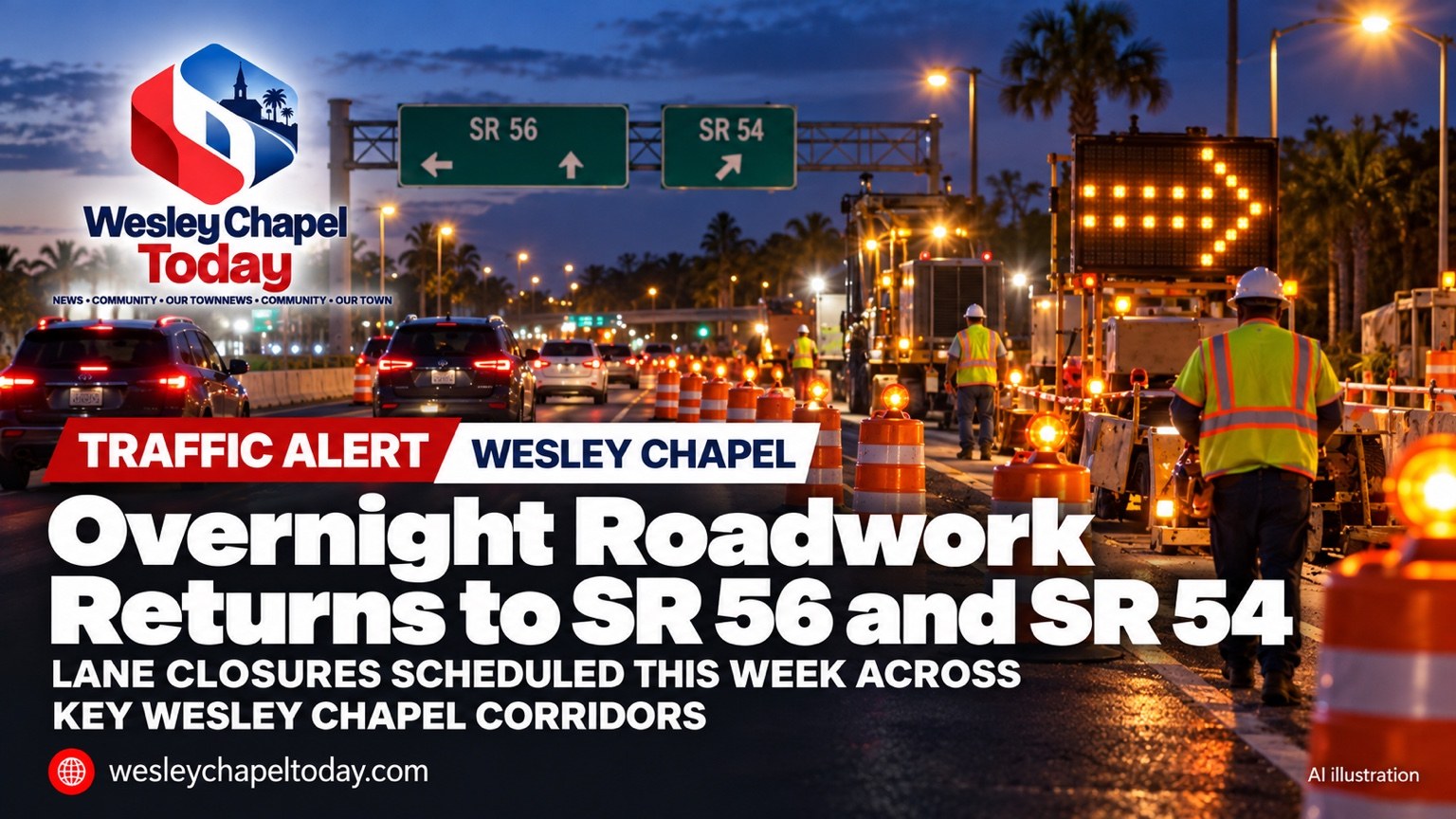 Overnight Roadwork Returns to SR 56 and SR 54 as Wesley Chapel Drivers Face Another Week of Lane Closures
