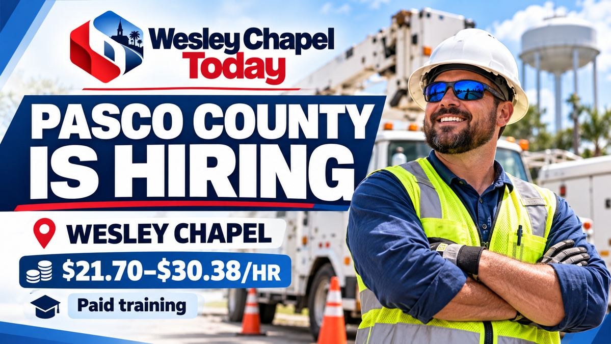 Condado de Pasco Abre Vaga em Wesley Chapel com Treinamento Remunerado e Salários de até $30.38 por Hora