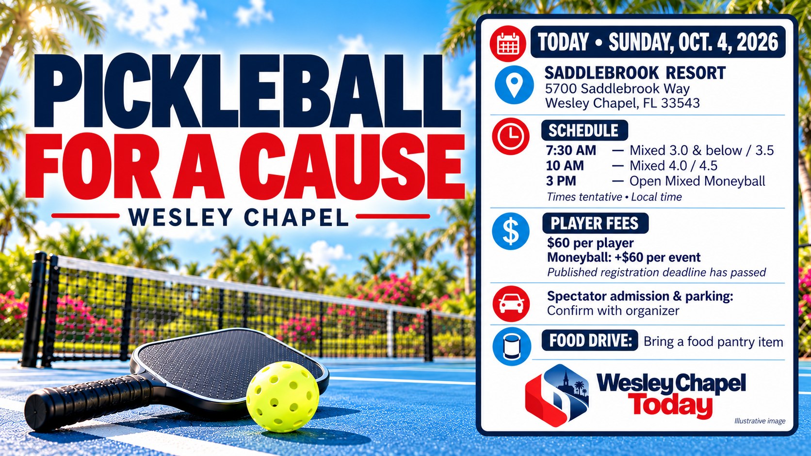 Afternoon Pickleball Fundraiser Scheduled at Saddlebrook in Wesley Chapel